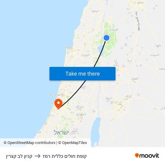 קניון לב קצרין to קופת חולים כללית רמז map