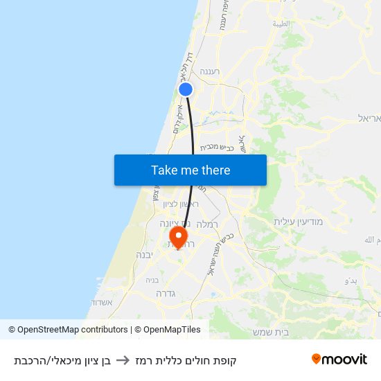 בן ציון מיכאלי/הרכבת to קופת חולים כללית רמז map