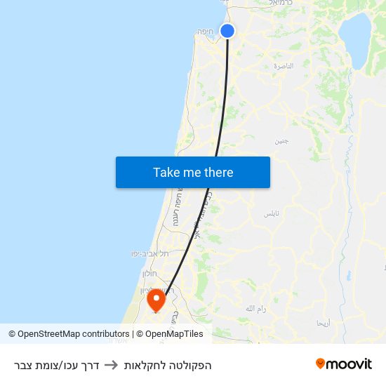 דרך עכו/צומת צבר to הפקולטה לחקלאות map