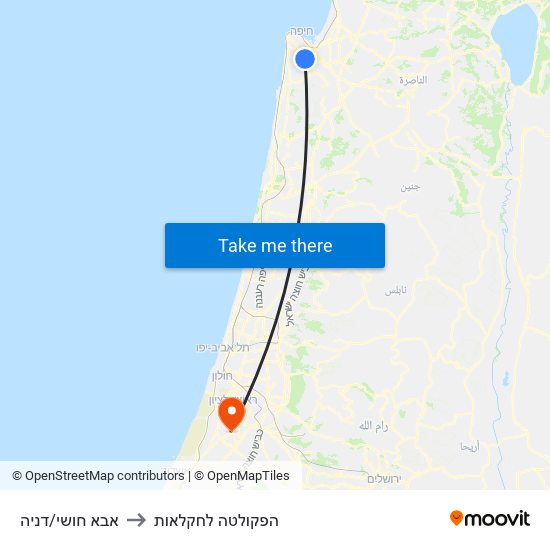 אבא חושי/דניה to הפקולטה לחקלאות map