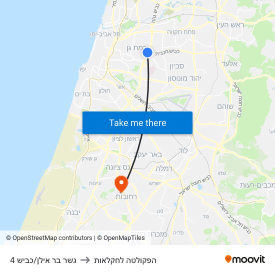 גשר בר אילן/כביש 4 to הפקולטה לחקלאות map