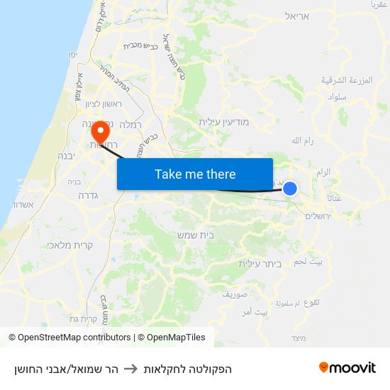 הר שמואל/אבני החושן to הפקולטה לחקלאות map