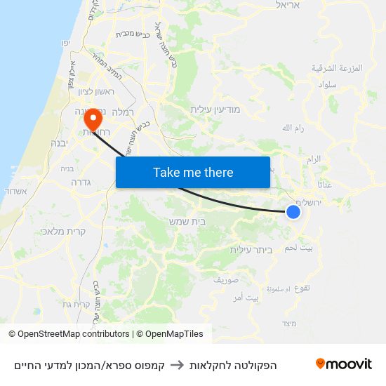 קמפוס ספרא/המכון למדעי החיים to הפקולטה לחקלאות map