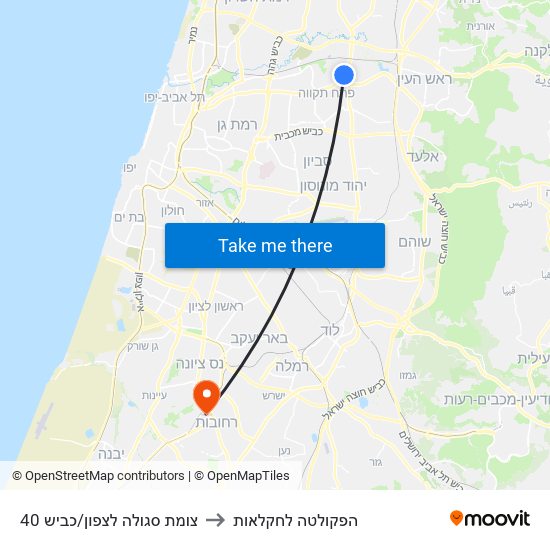 צומת סגולה לצפון/כביש 40 to הפקולטה לחקלאות map