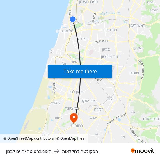 האוניברסיטה/חיים לבנון to הפקולטה לחקלאות map