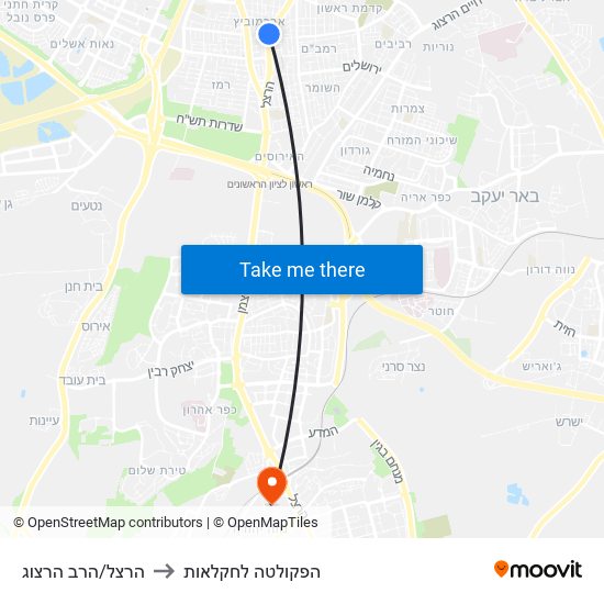 הרצל/הרב הרצוג to הפקולטה לחקלאות map