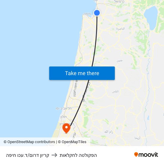 קריון דרום/ד.עכו חיפה to הפקולטה לחקלאות map