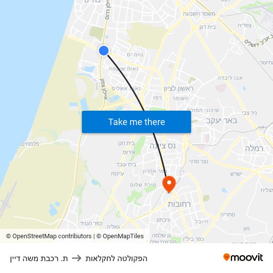 ת. רכבת משה דיין to הפקולטה לחקלאות map