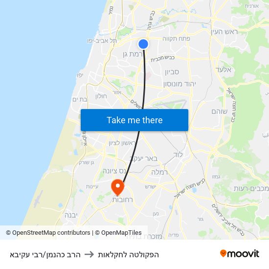 הרב כהנמן/רבי עקיבא to הפקולטה לחקלאות map