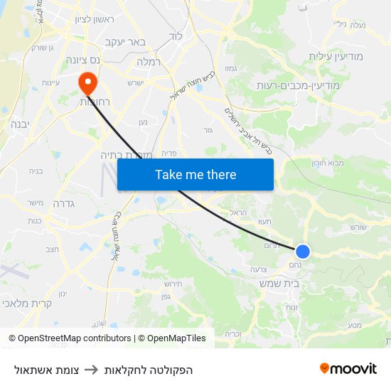 צומת אשתאול to הפקולטה לחקלאות map