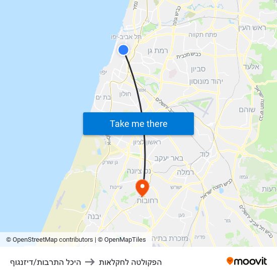 היכל התרבות/דיזנגוף to הפקולטה לחקלאות map