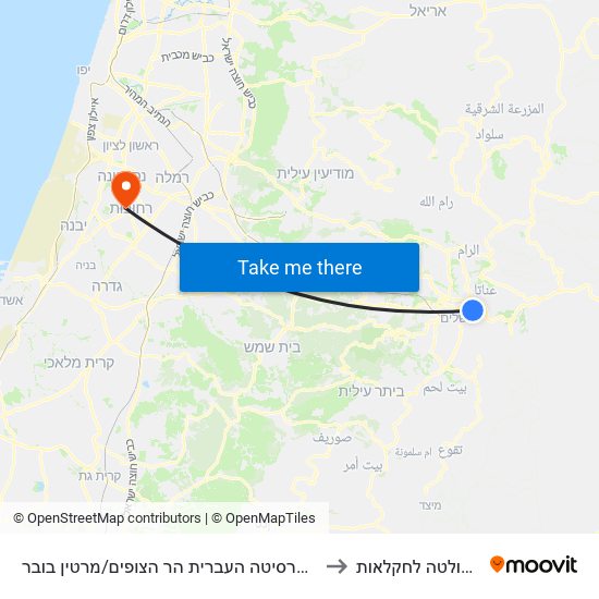 האוניברסיטה העברית הר הצופים/מרטין בובר to הפקולטה לחקלאות map