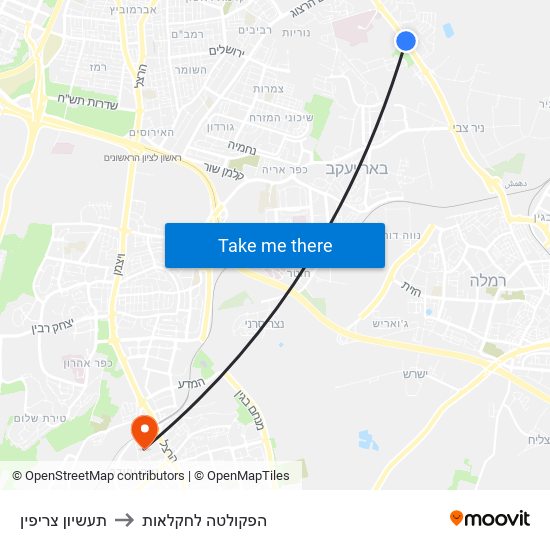 תעשיון צריפין to הפקולטה לחקלאות map