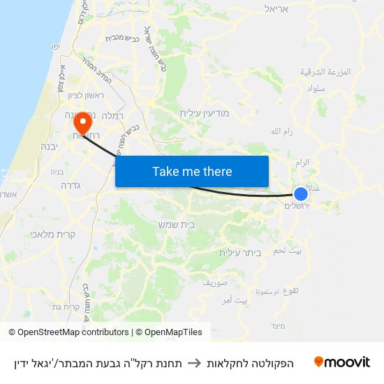 תחנת רקל''ה גבעת המבתר/'יגאל ידין to הפקולטה לחקלאות map