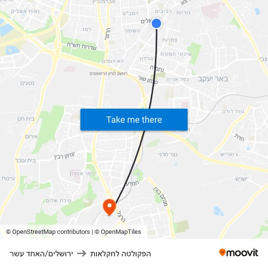 ירושלים/האחד עשר to הפקולטה לחקלאות map