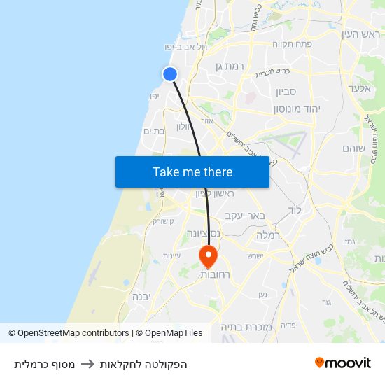 מסוף כרמלית to הפקולטה לחקלאות map