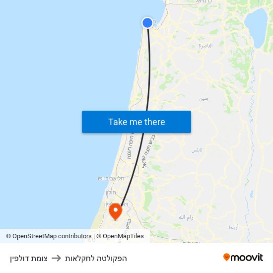 צומת דולפין to הפקולטה לחקלאות map