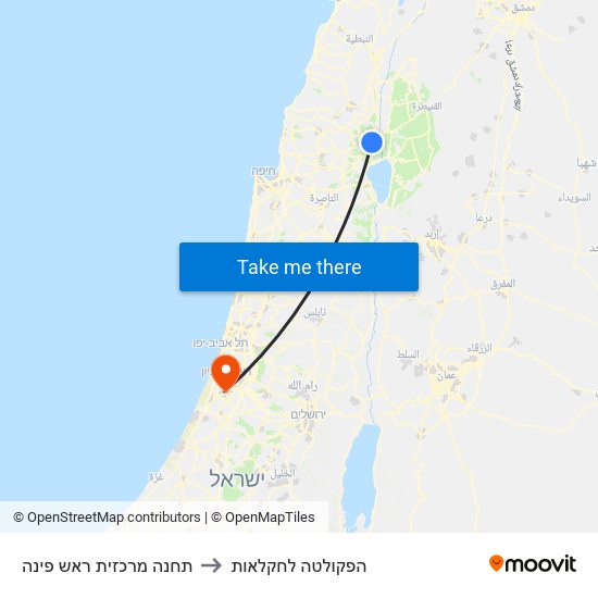 תחנה מרכזית ראש פינה to הפקולטה לחקלאות map