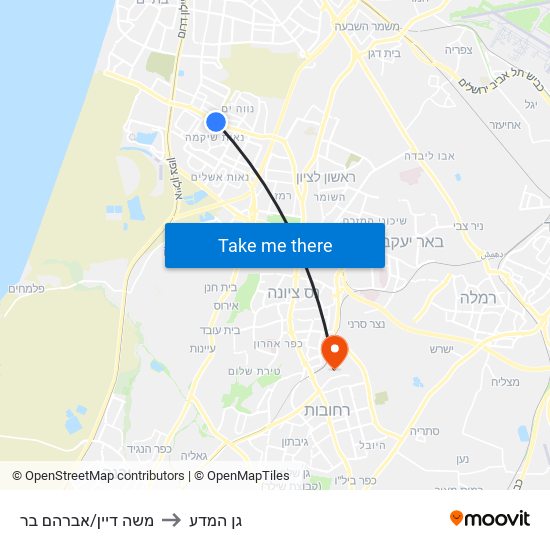 משה דיין/אברהם בר to גן המדע map