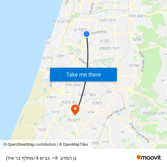 כביש 4/מחלף בר אילן to גן המדע map