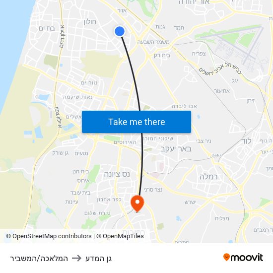 המלאכה/המשביר to גן המדע map