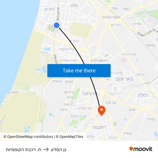 ת. רכבת הקוממיות to גן המדע map