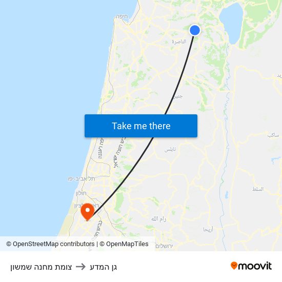 צומת מחנה שמשון to גן המדע map