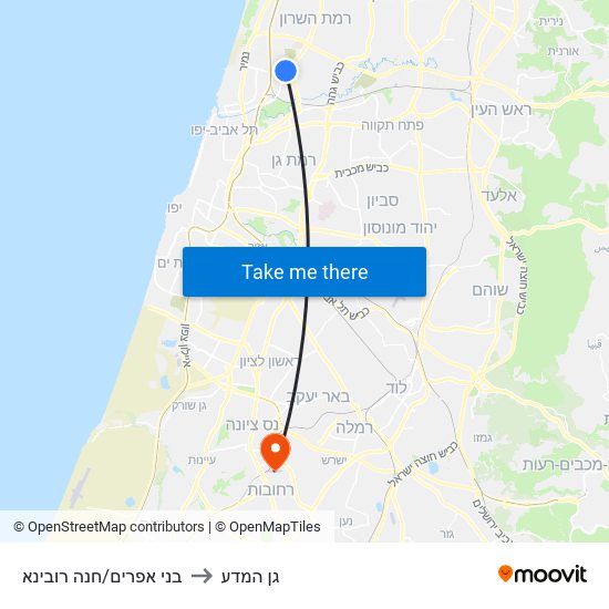 בני אפרים/חנה רובינא to גן המדע map