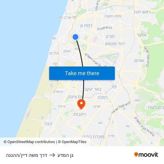 דרך משה דיין/ההגנה to גן המדע map