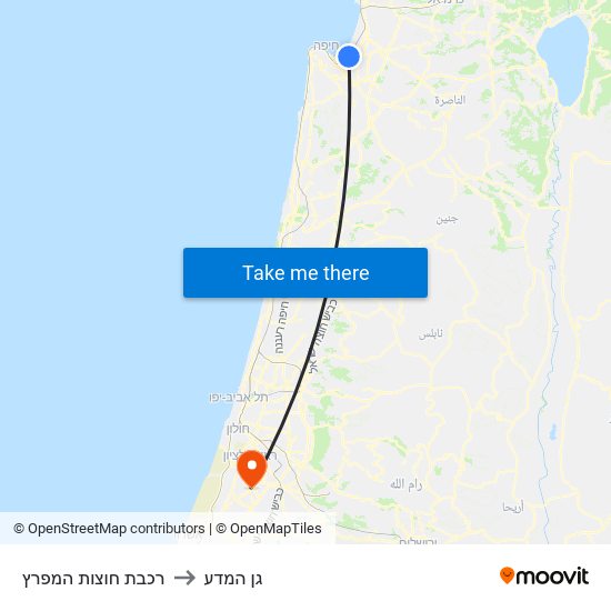 רכבת חוצות המפרץ to גן המדע map