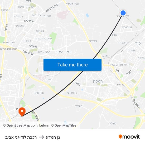 רכבת לוד-גני אביב to גן המדע map