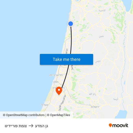 צומת פוריידיס to גן המדע map