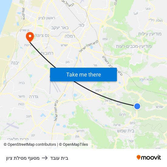 מסעף מסילת ציון to בית עובד map