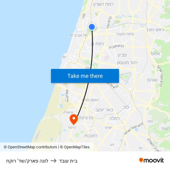 לונה פארק/שד' רוקח to בית עובד map