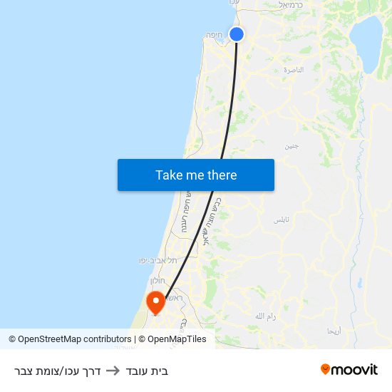 דרך עכו/צומת צבר to בית עובד map