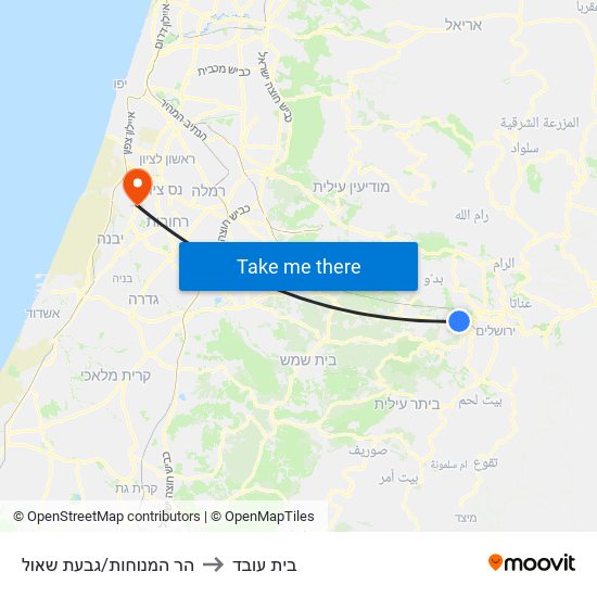 הר המנוחות/גבעת שאול to בית עובד map