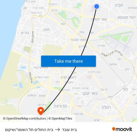 בית החולים תל השומר/שיקום to בית עובד map