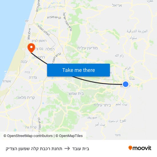 תחנת רכבת קלה שמעון הצדיק to בית עובד map