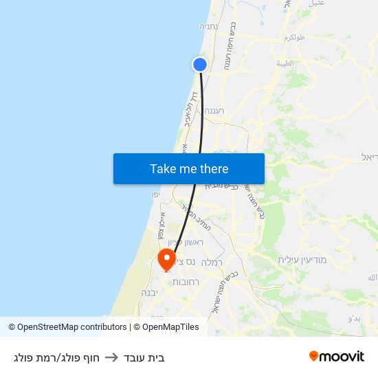 חוף פולג/רמת פולג to בית עובד map