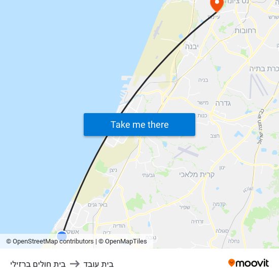 בית חולים ברזילי to בית עובד map