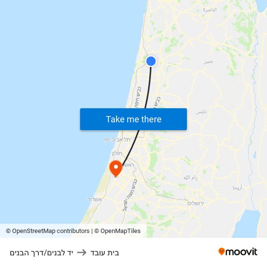 יד לבנים/דרך הבנים to בית עובד map