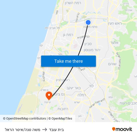 משה סנה/איסר הראל to בית עובד map