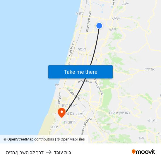 דרך לב השרון/הזית to בית עובד map