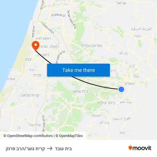 קרית נוער/הרב פרנק to בית עובד map