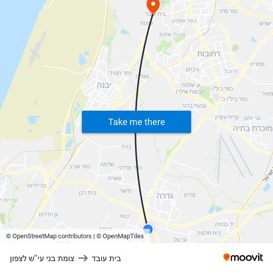 צומת בני עי''ש לצפון to בית עובד map