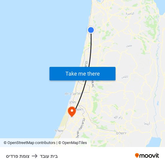 צומת פרדיס to בית עובד map