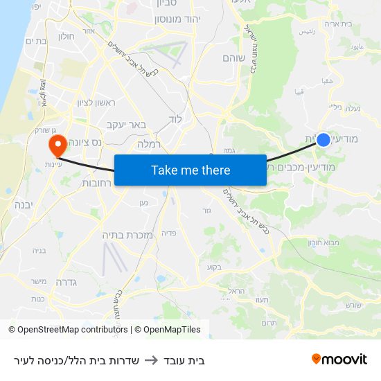 שדרות בית הלל/כניסה לעיר to בית עובד map