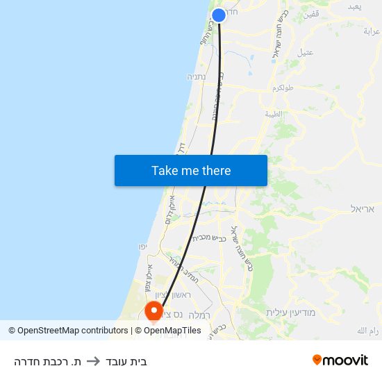 ת. רכבת חדרה to בית עובד map