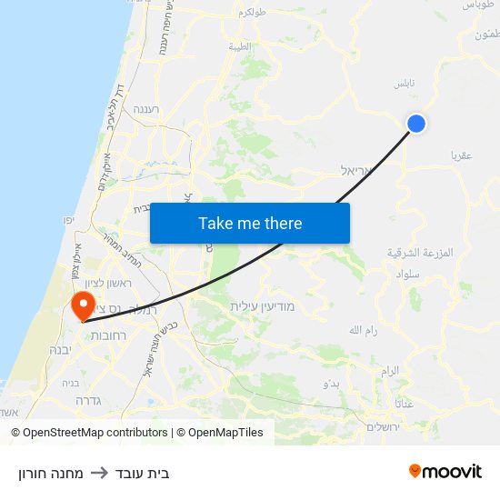 מחנה חורון to בית עובד map