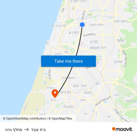 מחלף גהה to בית עובד map